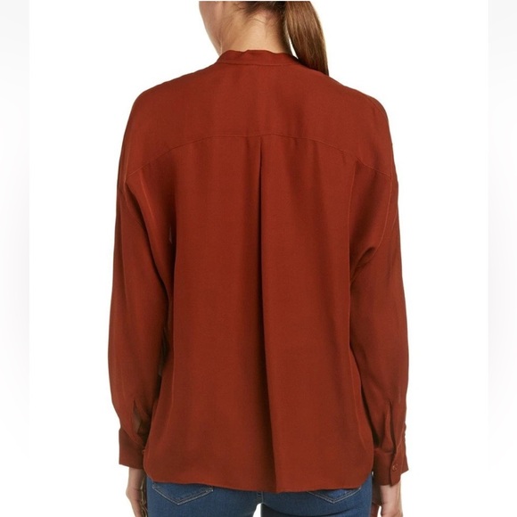Vince Bronze 100% Silk V-neck Crepe Casual Top Blouse Cinnamon Size XS - Picture 2 of 9